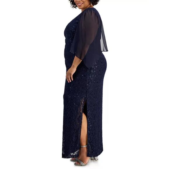 CONNECTED APPAREL Embellished Lace Gown 16W Navy Blue 3/4-Sleeve NWOT - Picture 2 of 11